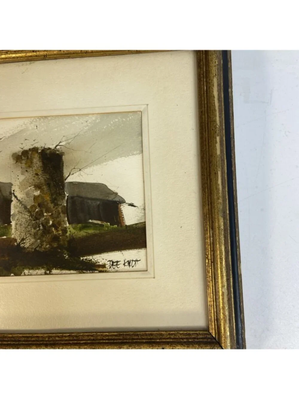 Dee Knott Signed Original Watercolor Barn Landscape Miniature Art Framed 9x11